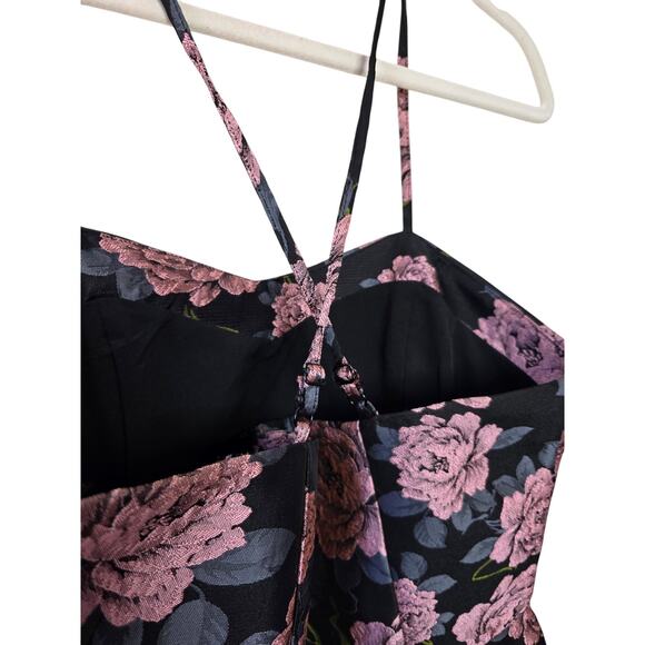 FOREVER 21 Black Ground Pink Rose Mini Criss-Cross Strap Dress - Picture 7 of 9